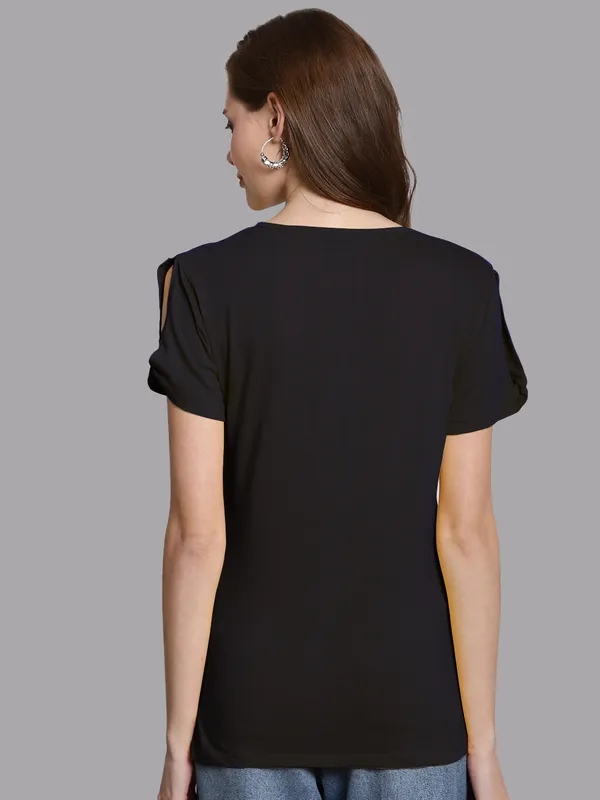 Navy_Blue_Cotton_Round_Neck_Short_Sleeves_Solid_Casual_T-Shirt_For_Women
