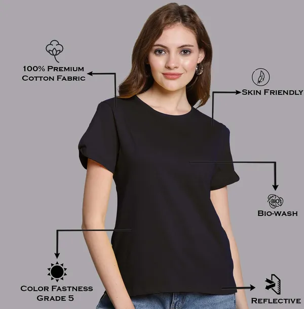 Navy_Blue_Cotton_Round_Neck_Short_Sleeves_Solid_Casual_T-Shirt_For_Women
