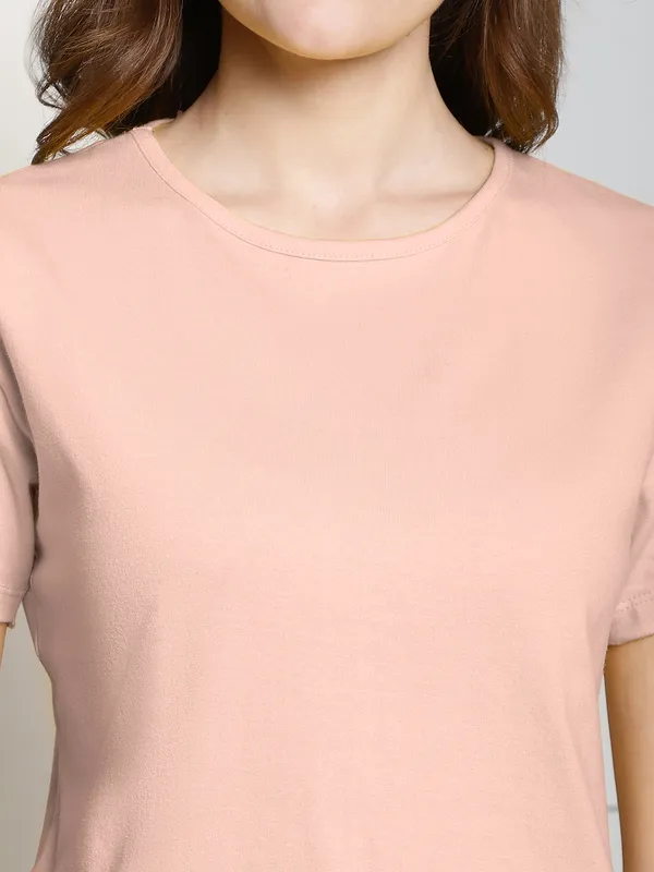 Coral_Cotton_Round_Neck_Short_Sleeves_Solid_Casual_T-Shirt_For_Women