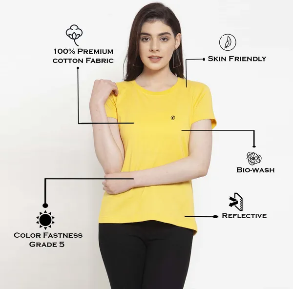 Yellow_Cotton_Round_Neck_Short_Sleeves_Solid_Casual_T-Shirt_For_Women