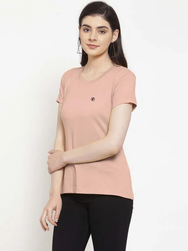 Coral_Cotton_Round_Neck_Short_Sleeves_Solid_Casual_T-Shirt_For_Women
