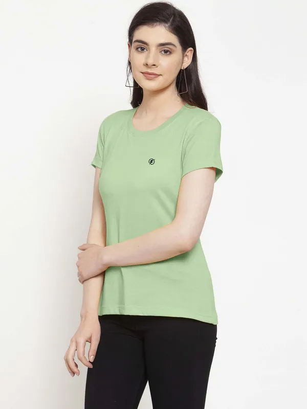 Sea_Green_Cotton_Round_Neck_Short_Sleeves_Solid_Casual_T-Shirt_For_Women