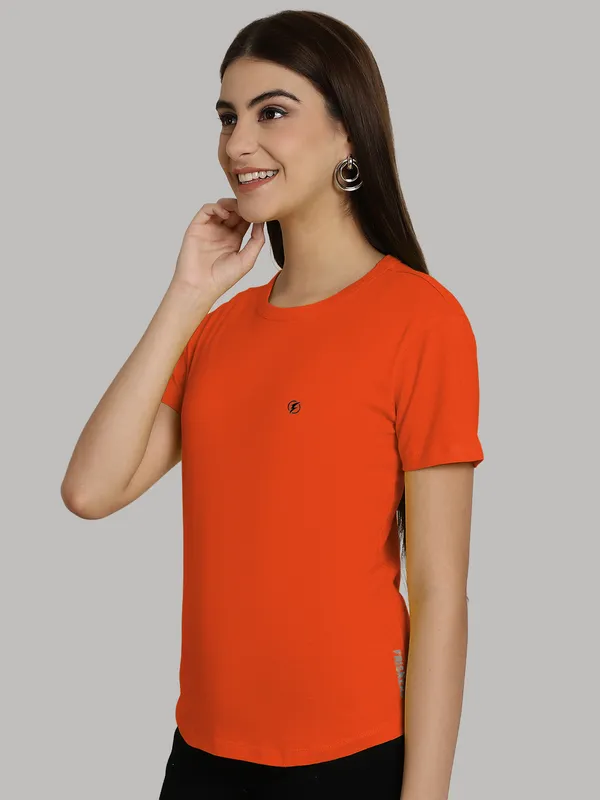 Orange_Cotton_Round_Neck_Short_Sleeves_Solid_Casual_T-Shirt_For_Women