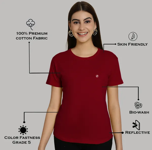 Maroon_Cotton_Round_Neck_Short_Sleeves_Solid_Casual_T-Shirt_For_Women