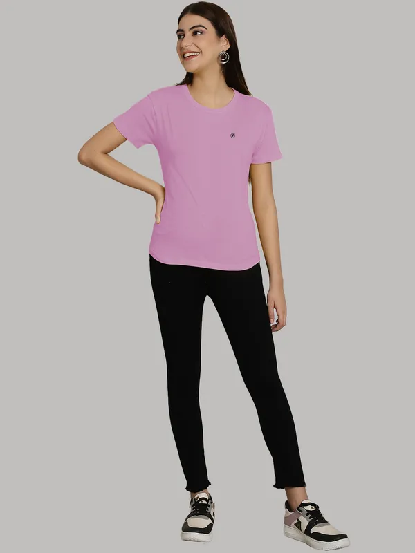 Purple_Cotton_Round_Neck_Short_Sleeves_Solid_Casual_T-Shirt_For_Women