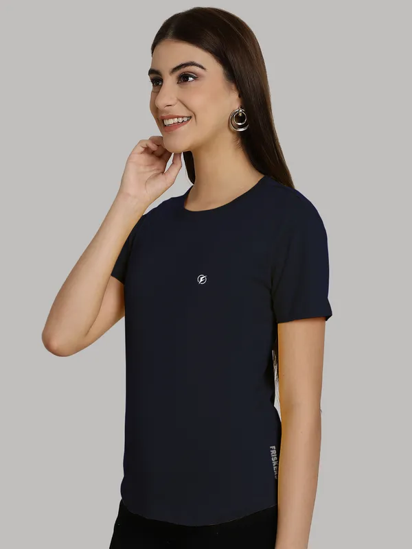 Navy_Blue_Cotton_Round_Neck_Short_Sleeves_Solid_Casual_T-Shirt_For_Women