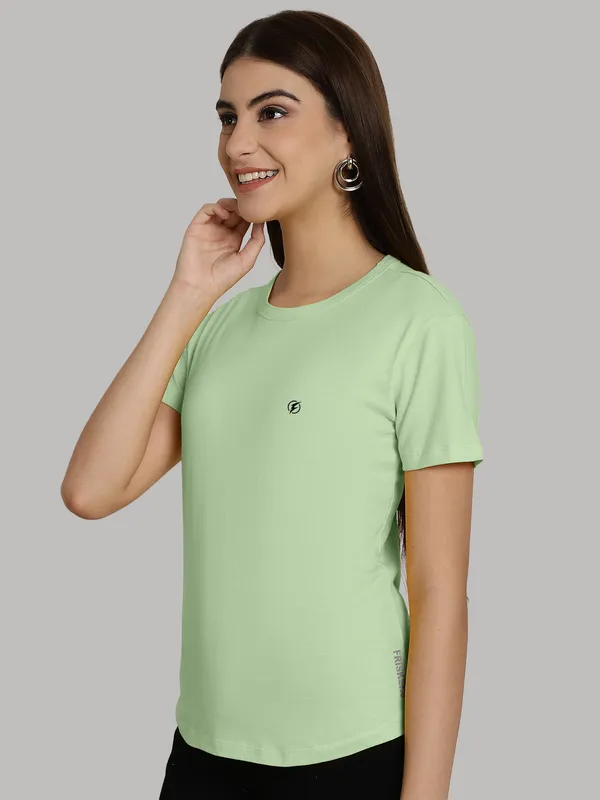 Sea_Green_Cotton_Round_Neck_Short_Sleeves_Solid_Casual_T-Shirt_For_Women