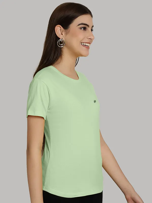 Sea_Green_Cotton_Round_Neck_Short_Sleeves_Solid_Casual_T-Shirt_For_Women