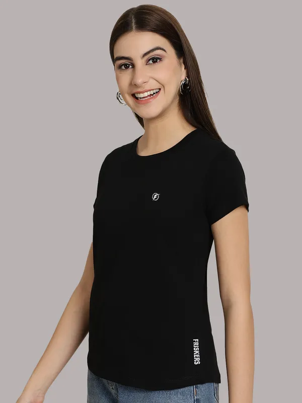 Black_Cotton_Round_Neck_Short_Sleeves_Solid_Casual_T-Shirt_For_Women
