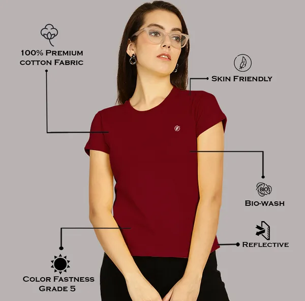 Maroon_Cotton_Round_Neck_Short_Sleeves_Solid_Casual_T-Shirt_For_Women