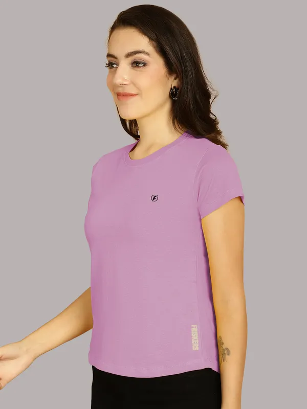 Purple_Cotton_Round_Neck_Short_Sleeves_Solid_Casual_T-Shirt_For_Women
