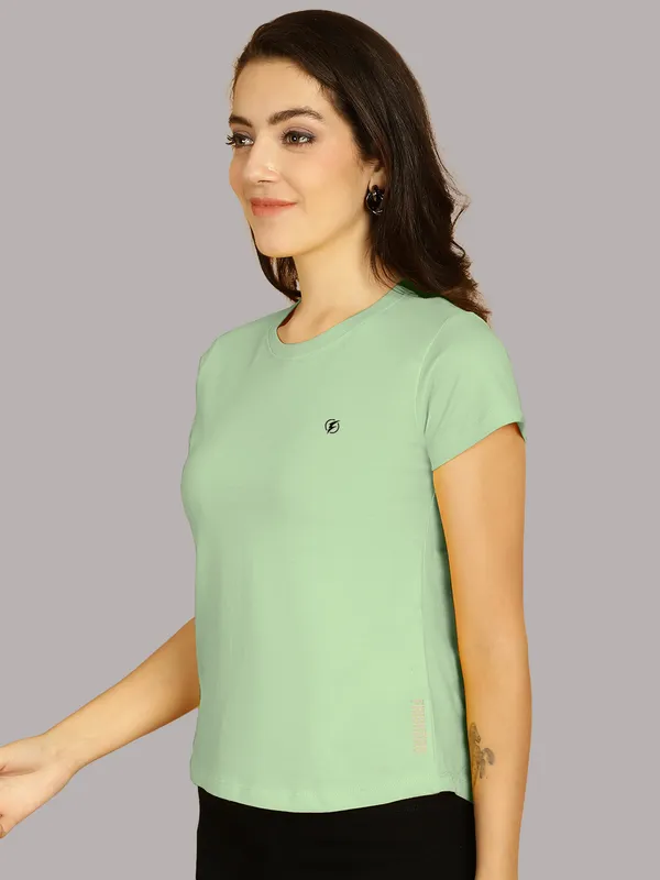 Sea_Green_Cotton_Round_Neck_Short_Sleeves_Solid_Casual_T-Shirt_For_Women