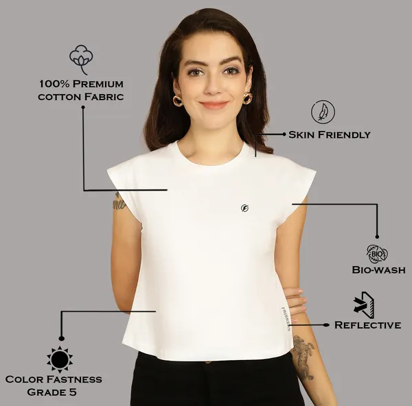 White_Cotton_Round_Neck_Extended_Sleeves_Solid_Casual_T-Shirt_For_Women