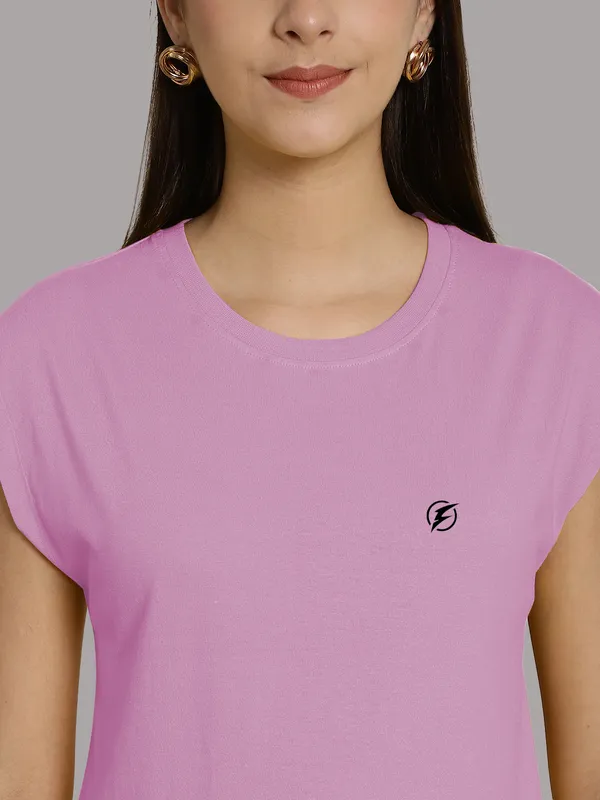 Purple_Cotton_Round_Neck_Extended_Sleeves_Solid_Casual_T-Shirt_For_Women