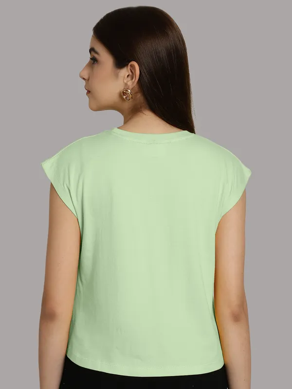 Sea_Green_Cotton_Round_Neck_Extended_Sleeves_Solid_Casual_T-Shirt_For_Women