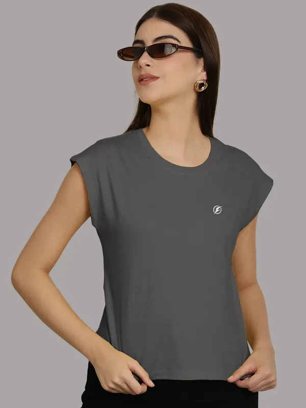 Grey_Cotton_Round_Neck_Extended_Sleeves_Solid_Casual_T-Shirt_For_Women