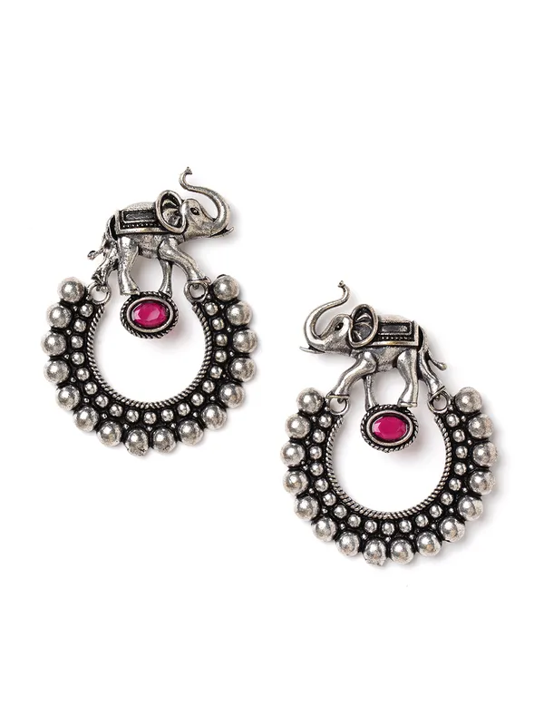 german_silver_red_stone_elephant_earring