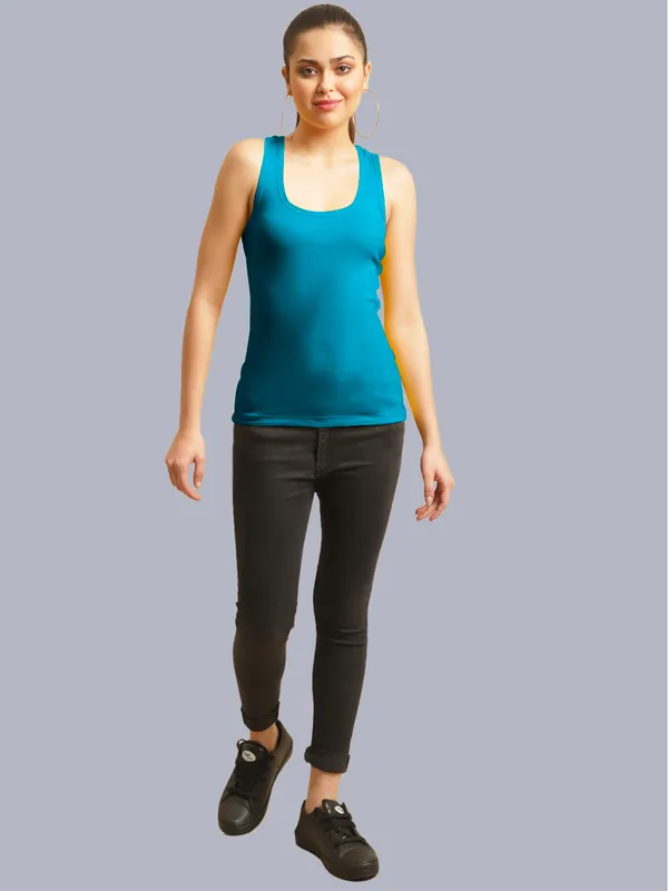 Tuquoise_Blue_Cotton_Rib_Racerback_Tank_Top_For_Women