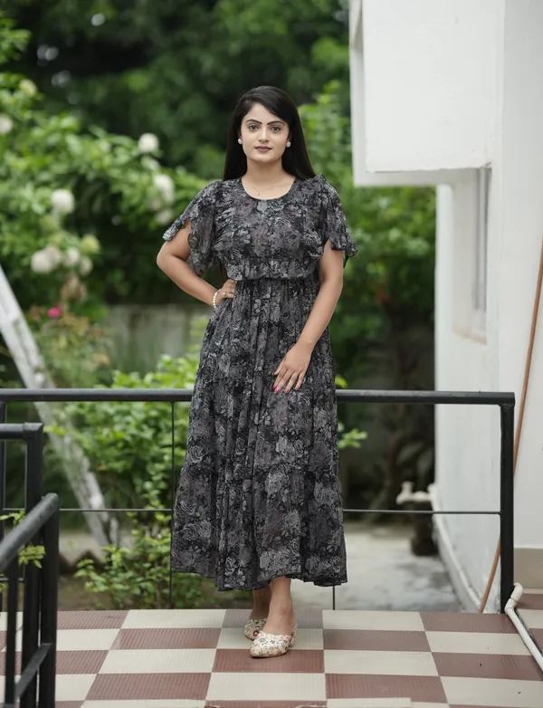 Zanies Black Georgette Maxi Dress For Women Price in India - Buy Zanies Black  Georgette Maxi Dress For Women online at https://zaniesmall.com