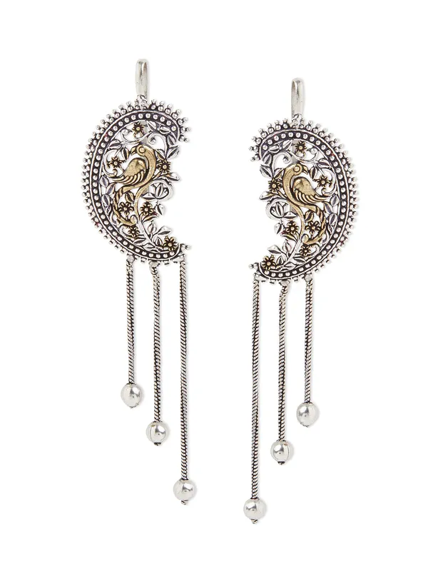 German_silver_dual_toned_hanging_ball_earring