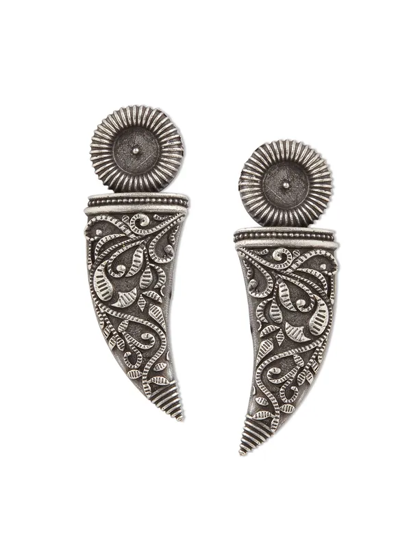 Silver-Toned_&_silver_Oxidised_Contemporary_Drop_Earrings