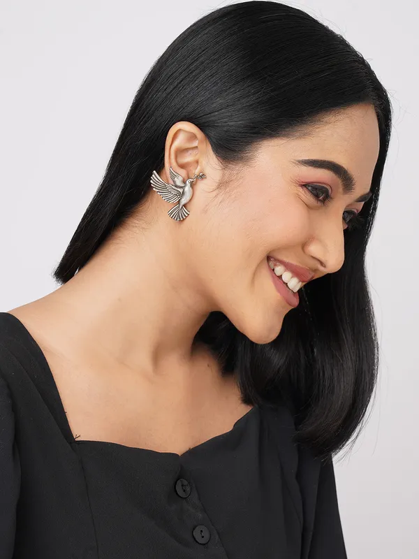German_silver-toned_bird_earring