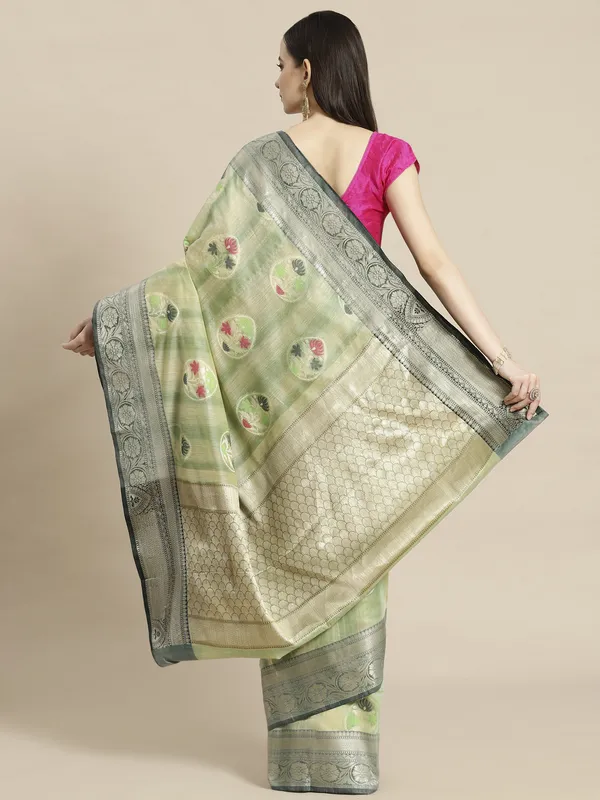 Sea_Green_Matka_Silk/Silk_Blend_Banarasi_Sarees_For_Women
