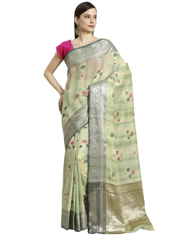 Sea_Green_Matka_Silk/Silk_Blend_Banarasi_Sarees_For_Women