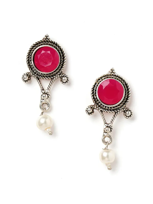 Silver_toned_contemporay_Red_earring