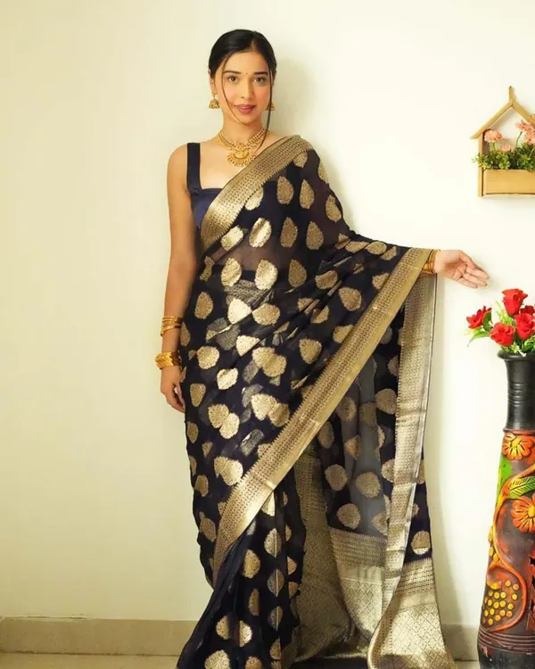 Black_Color_Ready_To_Wear_Soft_Banarasi_Silk_Saree_With_Golden_Zari_Work