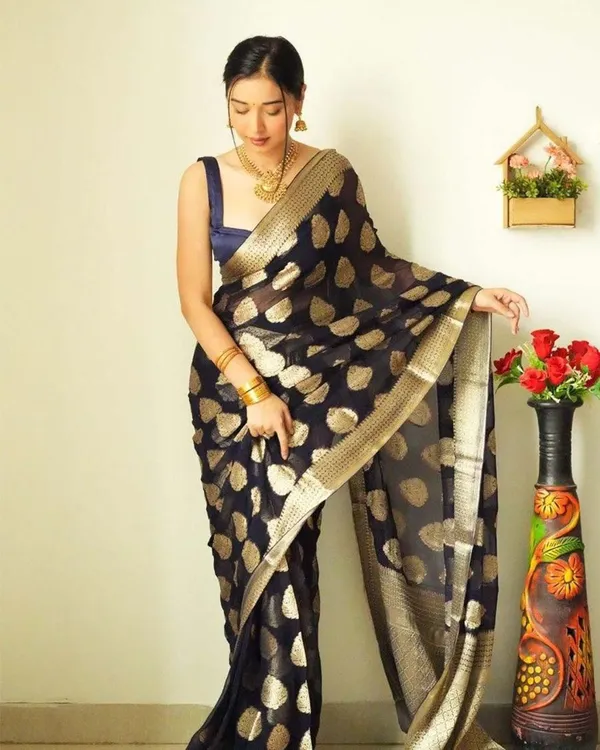 Black_Color_Ready_To_Wear_Soft_Banarasi_Silk_Saree_With_Golden_Zari_Work