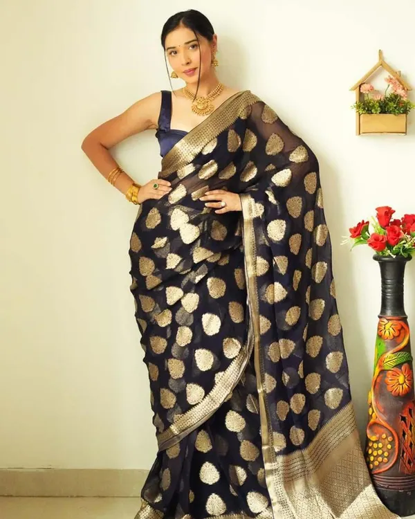 Black_Color_Ready_To_Wear_Soft_Banarasi_Silk_Saree_With_Golden_Zari_Work
