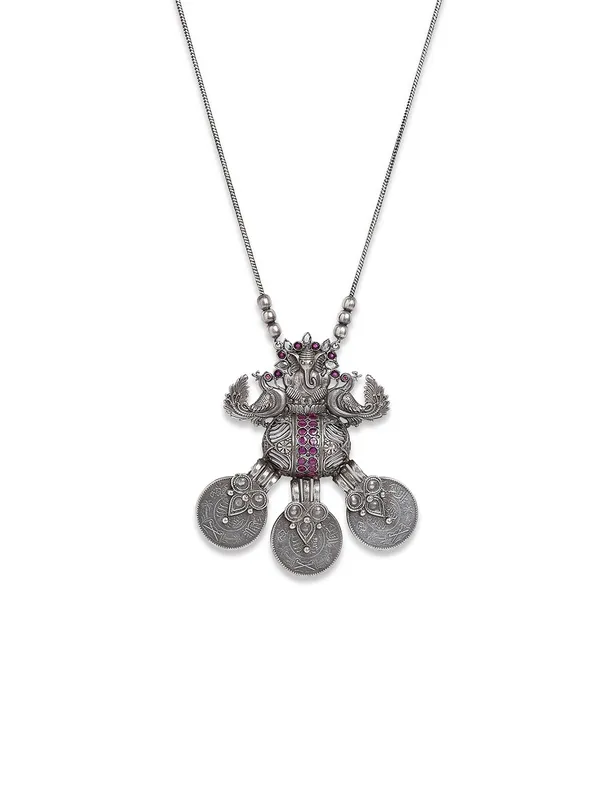 Astu__German_Silver_Ganesh_Long_Pendant_Necklace_Set