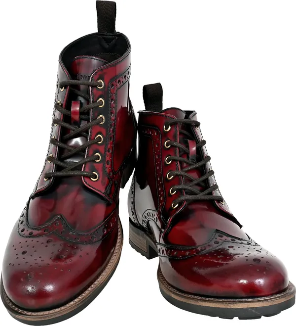 Burgundy_Genuine_Leather_Men's_brogue_lace-up_boots_for_Casual_Wear