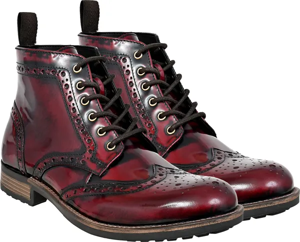 Burgundy_Genuine_Leather_Men's_brogue_lace-up_boots_for_Casual_Wear