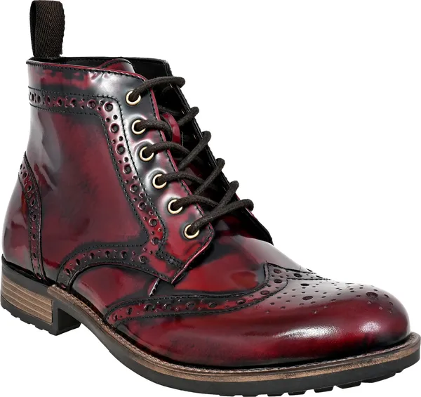 Burgundy_Genuine_Leather_Men's_brogue_lace-up_boots_for_Casual_Wear