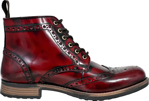 Burgundy_Genuine_Leather_Men's_brogue_lace-up_boots_for_Casual_Wear