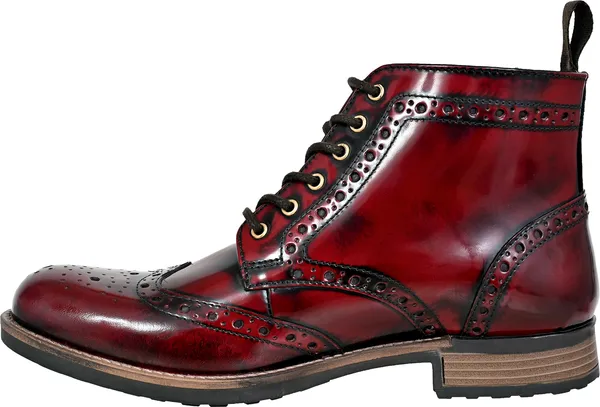 Burgundy_Genuine_Leather_Men's_brogue_lace-up_boots_for_Casual_Wear