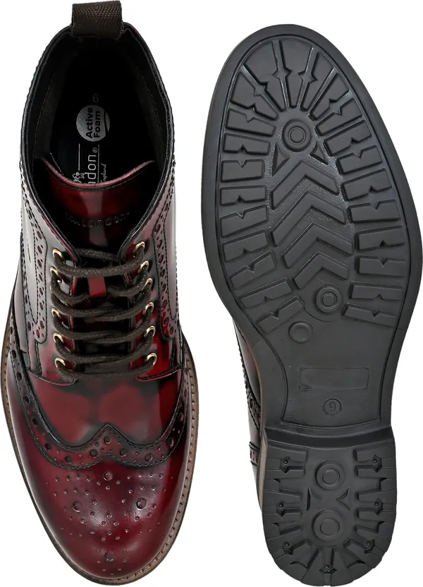 Burgundy_Genuine_Leather_Men's_brogue_lace-up_boots_for_Casual_Wear