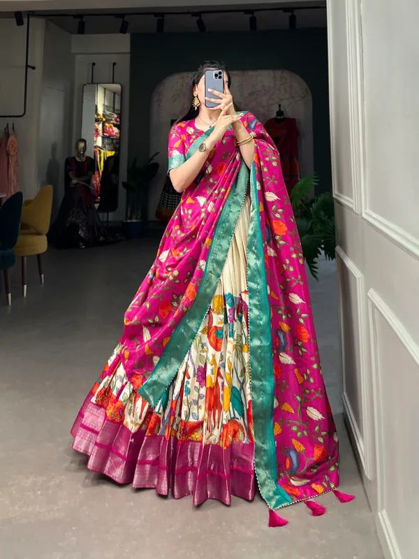 White_Premium_&_Elegant_Dola_Silk_Lehenga_Choli_For_Women