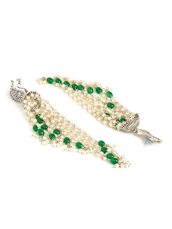 German_silver_peacock_green_drop_shaped_earring