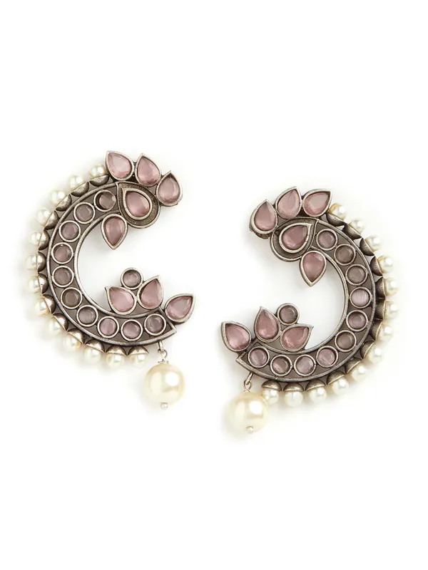 Women_german_silver_&__peach_kundan_stud
