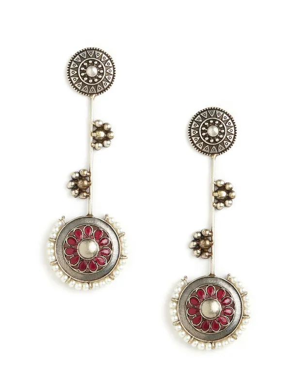 Silver_plated_red_stone_long_drop_earring