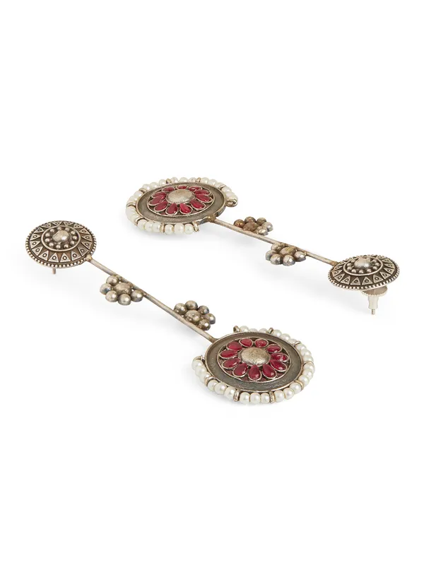 Silver_plated_red_stone_long_drop_earring