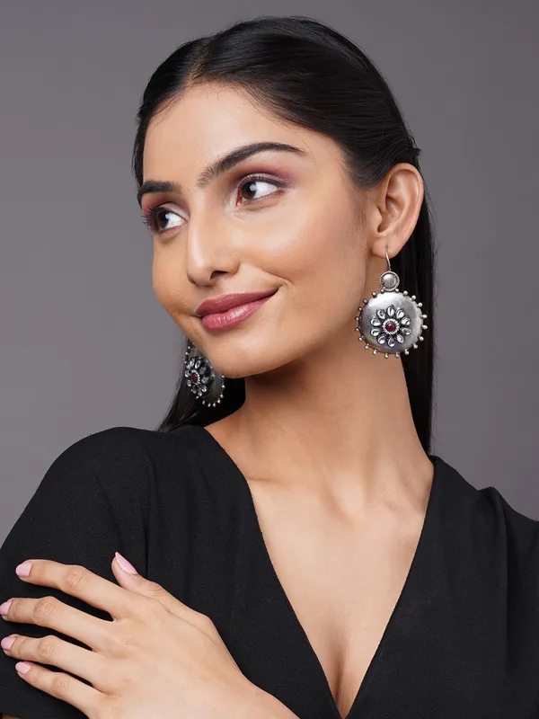 German_silver_red_stone_earring