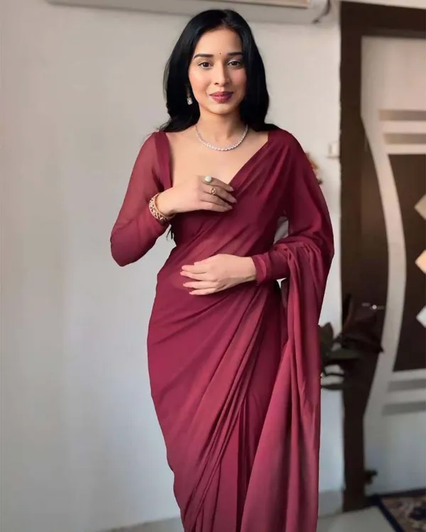 maroon__Colour_1-Minute_Ready_To_Wear_Georgette_Saree_With_Blouse_Piece