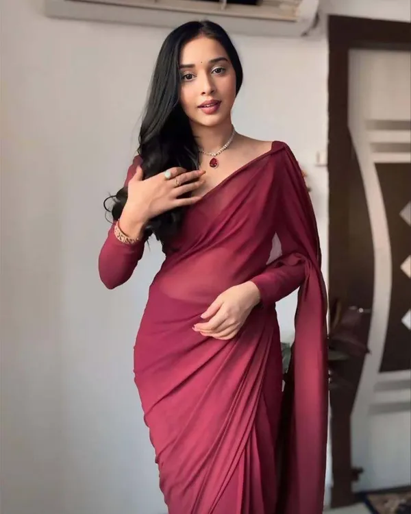 maroon__Colour_1-Minute_Ready_To_Wear_Georgette_Saree_With_Blouse_Piece
