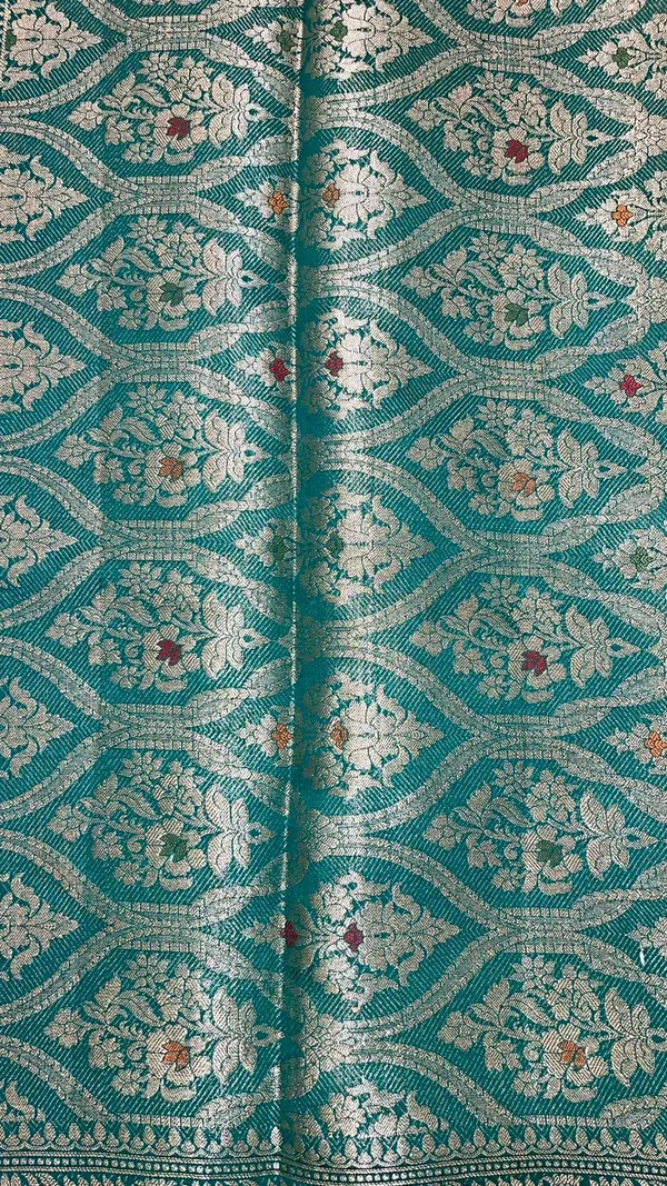 Humairah_Pure_Handwoven_Sea_Green_Muga_Silk_Zari_Mina_Booti_Minakari_Jaal_Anchal_with_Minakari_Zari_Border_Banarasi_Saree_with_Sea_Green_Blouse_piece