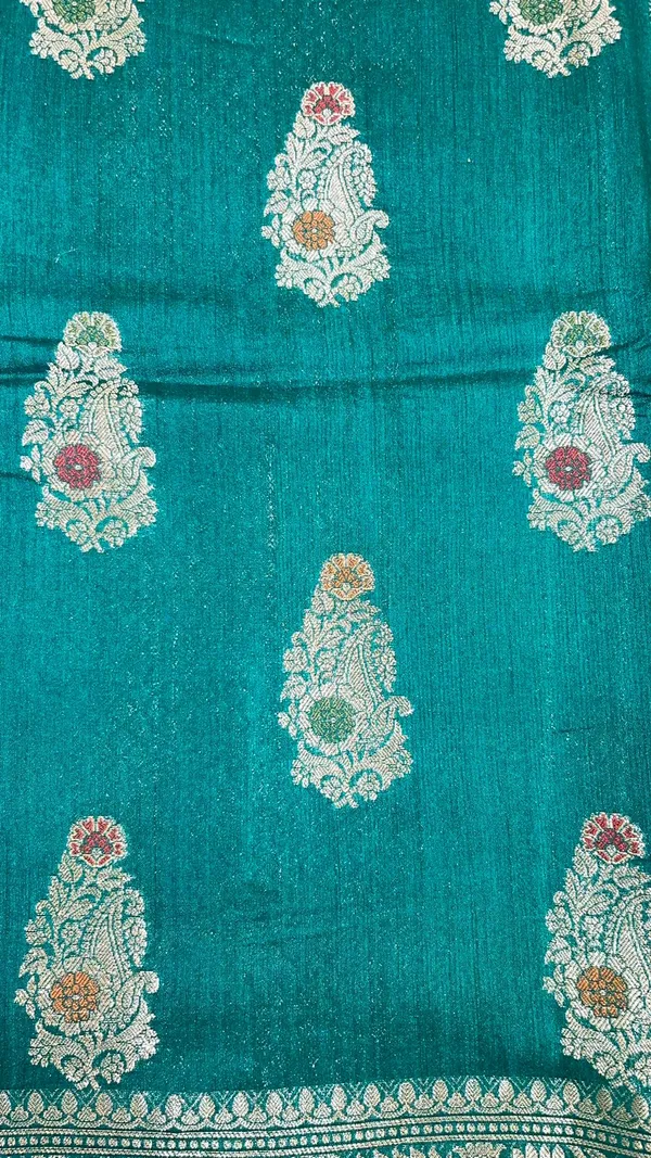 Humairah_Pure_Handwoven_Sea_Green_Muga_Silk_Zari_Mina_Booti_Minakari_Jaal_Anchal_with_Minakari_Zari_Border_Banarasi_Saree_with_Sea_Green_Blouse_piece