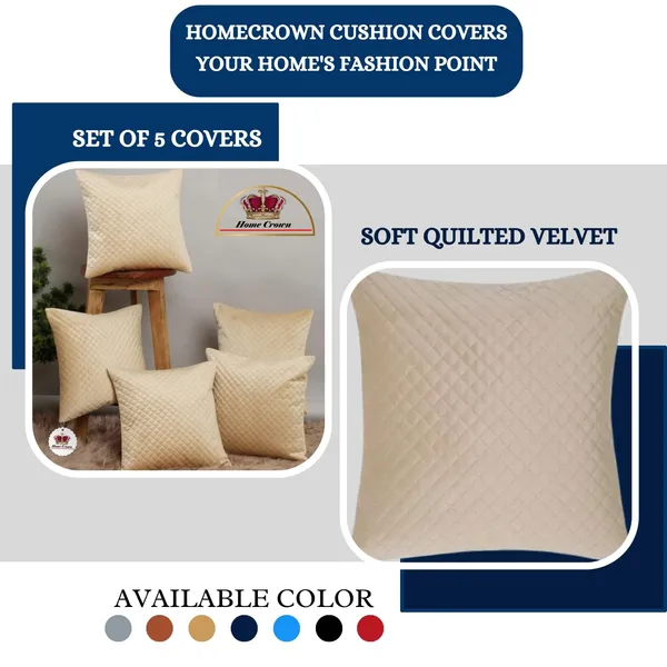 16x16_Inch_Quilted_Velvet_Cushion_Covers_Set_of_5_Soft_Decorative_Throw_Pillow_Cases_for_Sofa,_Couch,_Bed,_and_Living_Room_Zipper_Closure,_Beige